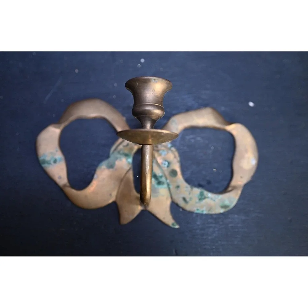 Vintage Bow Patina Brass Candle Stick Holder